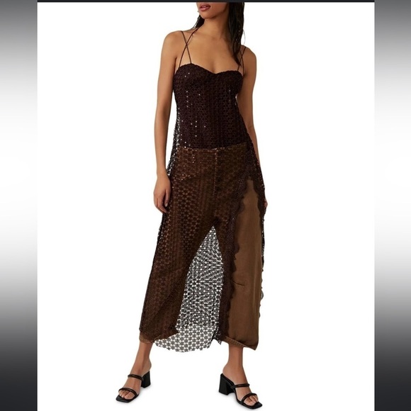 NWT Free People Smoke & Mirrors Lace Overlay Bodysuit Dress - Picture 1 of 5